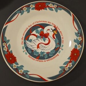 Vintage Tienshan DECK THE HALLS Plate Salad Dessert Seven Swams A-Swimming China